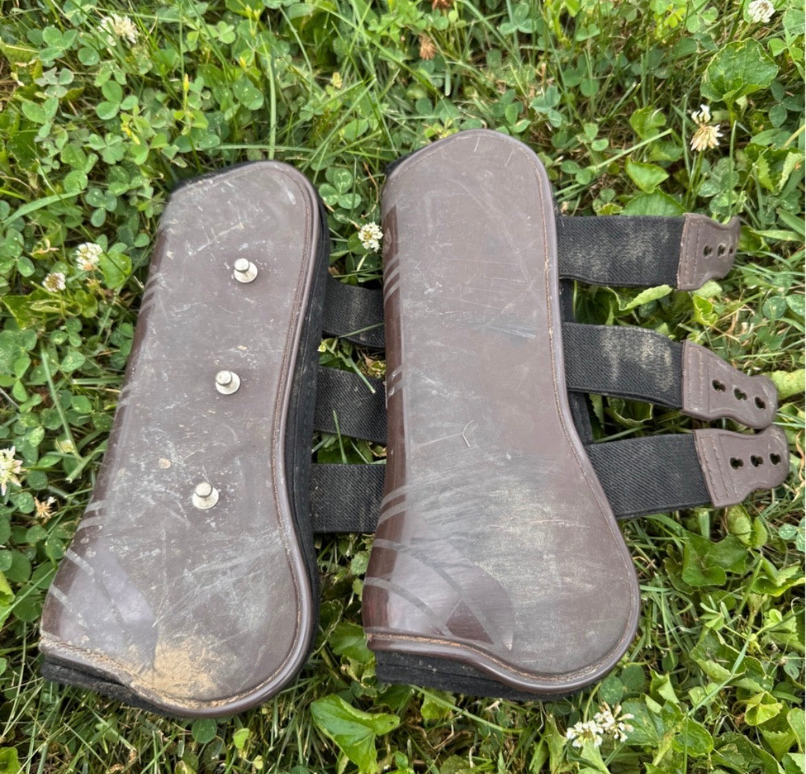 Brown open front and fetlock boots