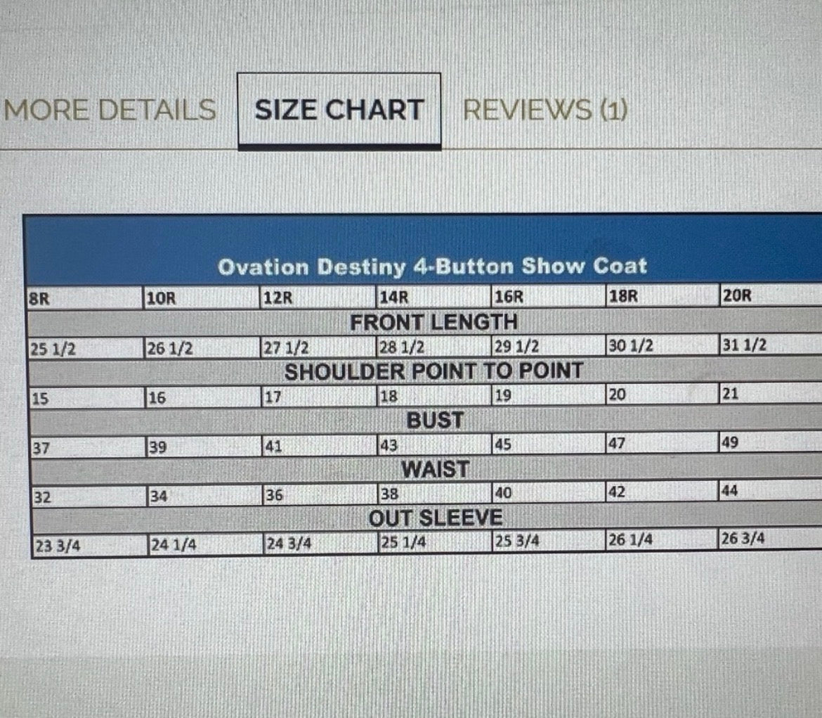 Ovation ladies 10 black show coat