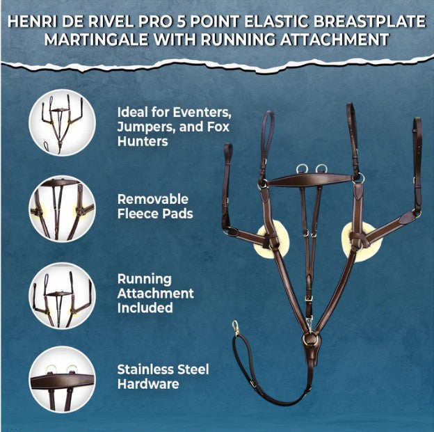 Henri de Rivel Pro 5 Point Elastic Breastplate Martingale with Running Attachment